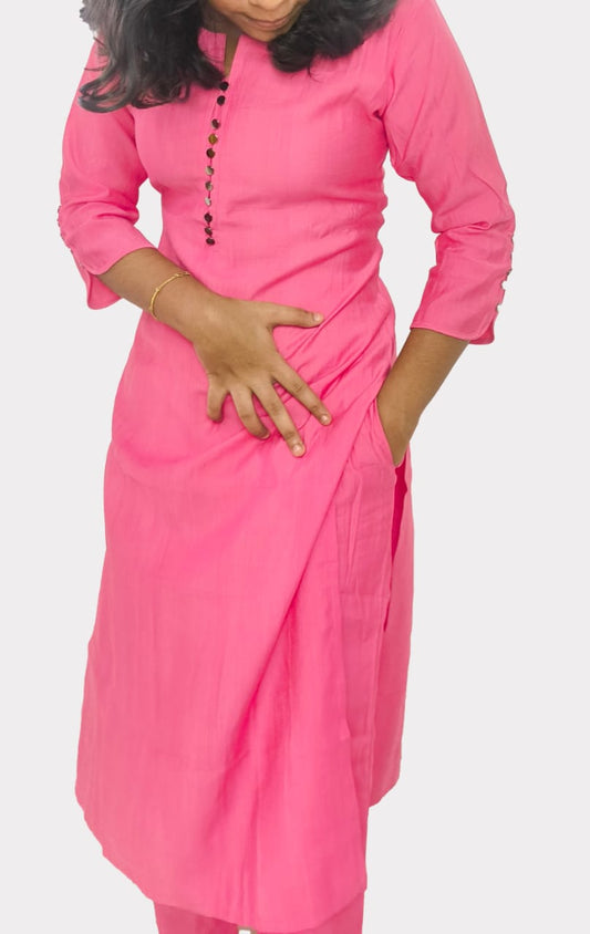 Pink Soft Rayon Two-Piece Kurta Set